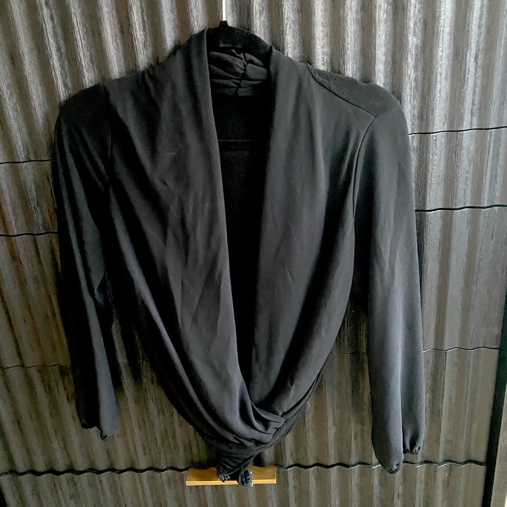 Black Blouse Deep V Bodysuit